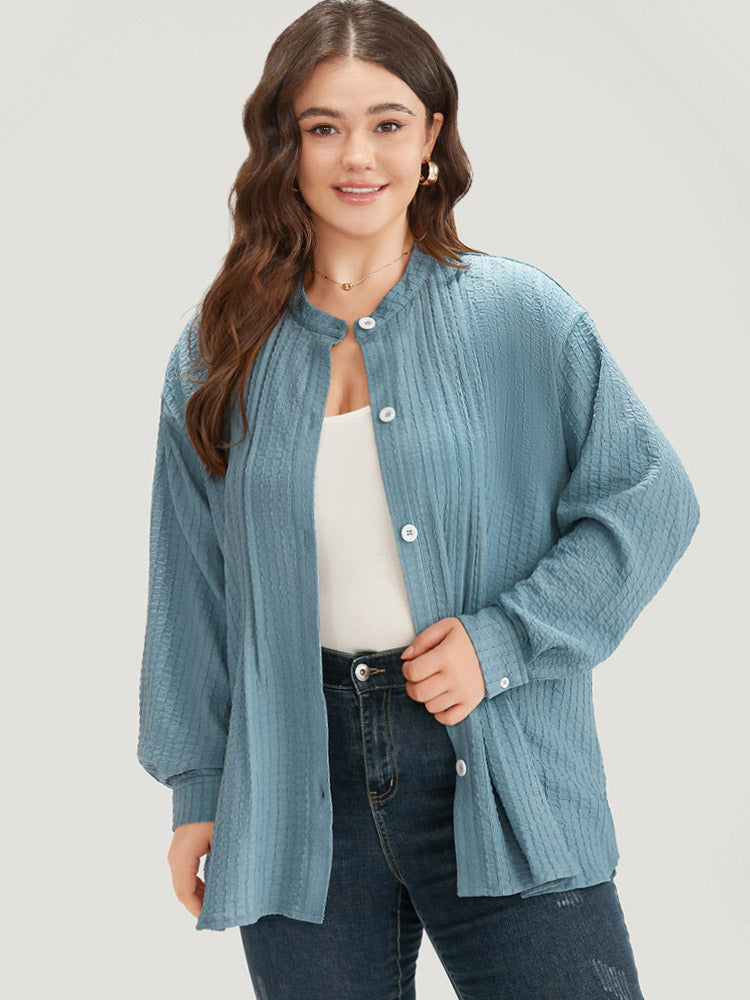 

Plus Size Cover Ups/Kimonos | Plisse Button Up Curved Hem Kimono | BloomChic, Stone