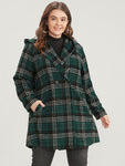 Plaid Double Breasted Pocket Hooded Coat