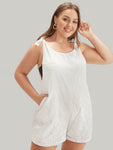 Solid Embroidered Knot Pocket Overall Romper