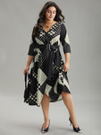 Geometric Polka Dots Print Belted Wrap Dress