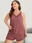 Solid Eyelet Lace Adjustable Straps Sleep Cami Top