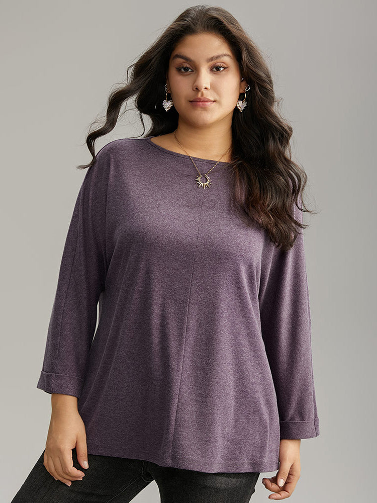 

Plus Size Women Dailywear Plain Roll Hem Dolman Sleeve Long Sleeve Round Neck Casual T-shirts BloomChic, Mauve