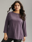 Solid Heather Round Neck Roll Dolman Sleeve T shirt