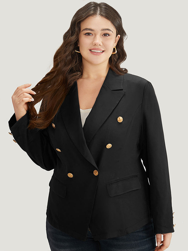 

Plus Size Women Work Plain Pocket Regular Sleeve Long Sleeve Suit Collar Pocket Workwear Essentials Blazers BloomChic, Black