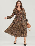 General Print Belted Button Front Pocketed Dress