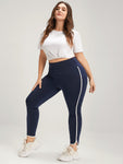 Solid Wide Waistband Contrast Trim Skinny Leggings