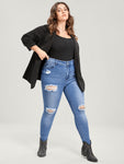 Skinny Very Stretchy High Rise Asymmetrical Distressed Jeans