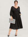 Pocketed Flutter Sleeves Midi Dress