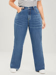 Wide Leg Moderately Stretchy High Rise Medium Wash Jeans