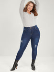 Skinny Extremely Stretchy High Rise Dark Wash Distressed Jeans