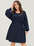 Solid Drawstring Waist Drop Shoulder Sweatshirt Dress