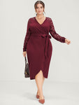 Wrap Belted Lace Dress by Bloomchic Limited