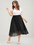 Solid Lace Trim Elastic Waist Skirt