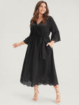 Pocketed Belted Wrap Dress With Ruffles