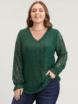 Solid Crochet Lace V Neck Blouse