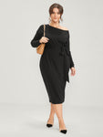 Belted Pocketed One Shoulder Dress