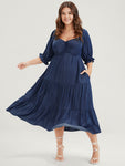 Pocketed Gathered Tiered Puff Sleeves Sleeves Midi Dress With Ruffles