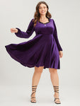 Lace Trim Flutter Sleeves Velvet Dress