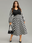 Elasticized Waistline Striped Print Dress