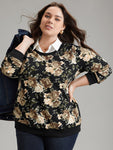 2 in 1 Floral Print Shirt Collar Sweatshirt