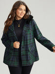 Plaid Button Fly Hooded Fuzzy Trim Coat