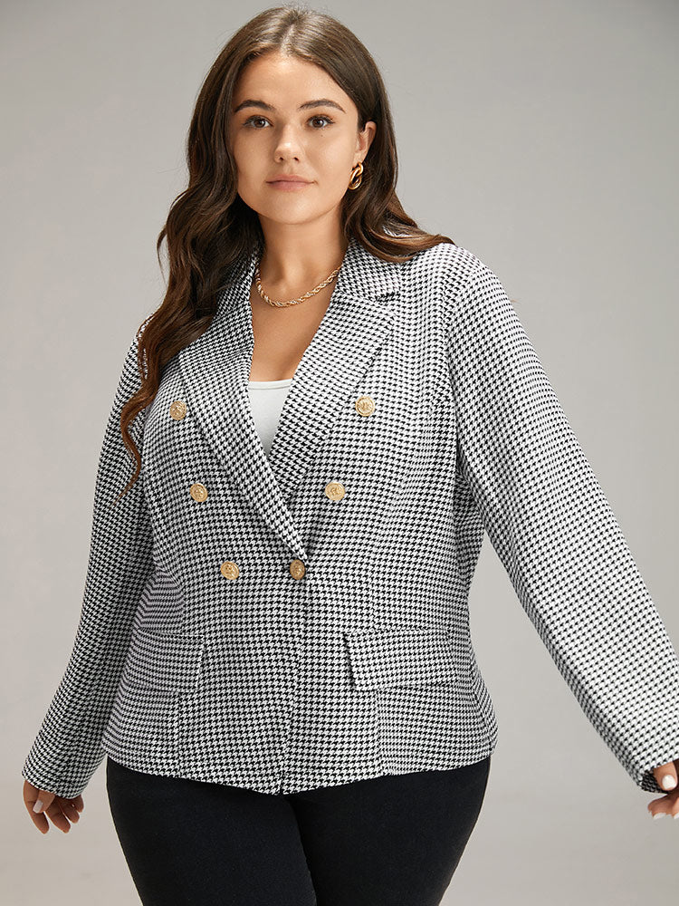 

Plus Size Women Work Houndstooth Contrast Regular Sleeve Long Sleeve Lapel Collar At the Office Blazers BloomChic, Black