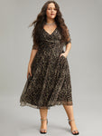 V-neck Mesh Animal Leopard Print Dress