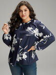 Silhouette Floral Print Frill Trim Pleated Blouse