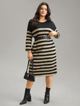 Striped Print Knit Pocketed Dress by Bloomchic Limited