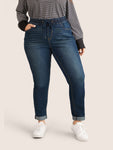 Drawstring Elastic Waist Straight Leg Jeans