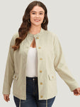 Solid Stand Collar Drawstring Flap Pocket Jacket