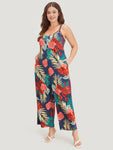 Floral Print Spaghetti Strap Pocketed Jumpsuit