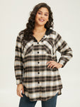 Plaid Button Up Hooded Patchwork Shacket