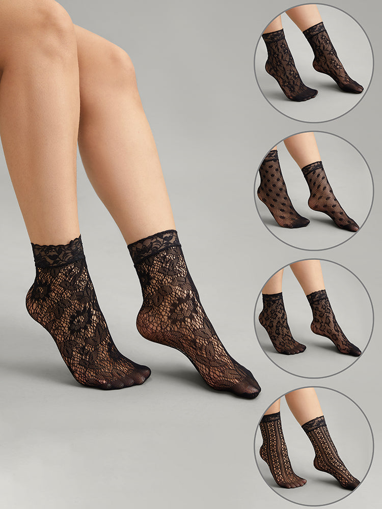 

Plus Size Socks Tights | Lace Mesh Socks Tights | BloomChic, Black