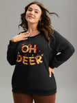 Christmas Letter Print Sequin Embroidered Sweatshirt