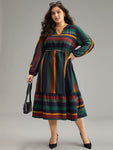 Notched Collar Striped Print Dress