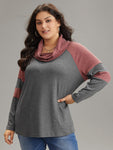 Two Tone Cowl Neck Patchwork T shirt