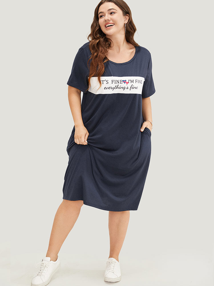

Plus Size Women Dailywear Graphic-Positive Slogans Printed Regular Sleeve Short Sleeve Round Neck Pocket Casual Dresses BloomChic, Indigo