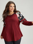 Floral Print Patchwork Raglan Sleeve T shirt