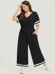 V-neck Striped Print Pocketed Elasticized Waistline Jumpsuit