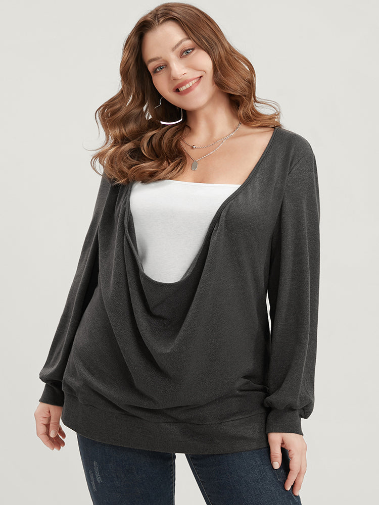 

Plus Size Women Dailywear Plain Regular Sleeve Long Sleeve V Neck Elegance T-shirts BloomChic, Dim gray