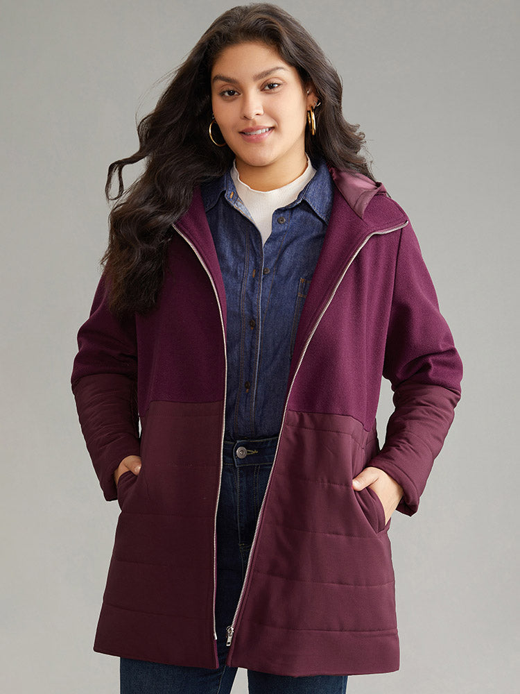 

Plus Size Women Dailywear Plain Lined Pocket Casual Coats BloomChic, Burgundy