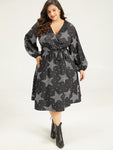 Wrap Belted General Print Dress by Bloomchic Limited