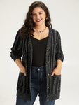 Halloween Striped Patched Pocket Button Up Cardigan