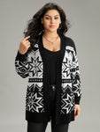 Boho Print Open Front Jacquard Cardigan