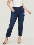 Floral Embroidered Very Stretchy High Rise Jeans