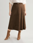 Solid Buckle Detail Faux Suede A line Skirt