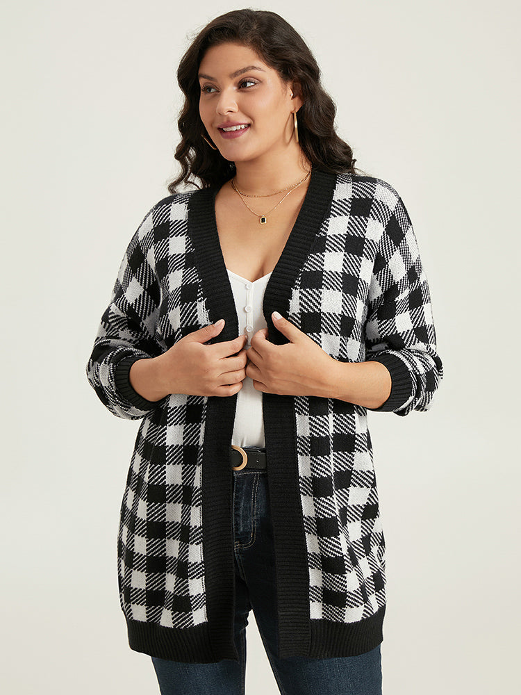 

Plus Size Cardigans | Supersoft Essentials Plaid Elastic Cuffs Cardigan | BloomChic, Black