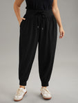 Solid Drawstring Elastic Waist Cuffed Pants