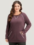 Plain Heather Guipure Lace Raglan Sleeve Pocket Sweatshirt